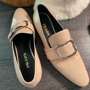 PRADA Beige Patent Leather Low Heel Loafers